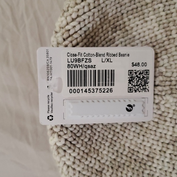 Nwt Lululemon Cotton Blend Ribbed Unisex Beanie L/Xl Bone/White/linen - Picture 5 of 6